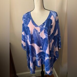 Buddy Love Blue and Pink Leaf Print Blouse